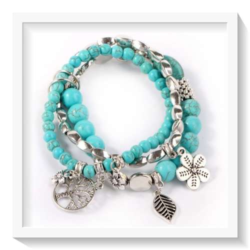NATURAL SPIDERWEB TURQUOISE,  GEMSTONE SILVER CHARM BRACELET