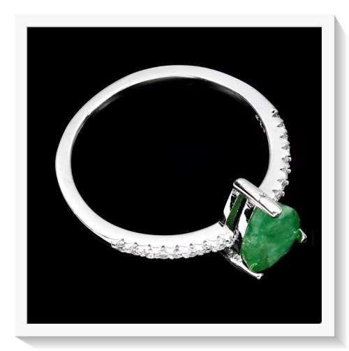 BREATHTAKING AAA NATURAL ZAMBIAN EMERALD, CUBIC ZIRCONIA SOLID .925 STERLING SILVER SIZE 8