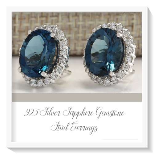NEW ARRIVAL .925 SILVER SAPPHIRE EVERYDAY ENGAGEMENT WEDDING EARRINGS