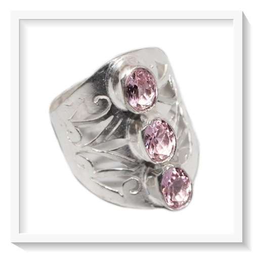 BREATHTAKING PINK TOPAZ GEMSTONE .925 SILVER  RING SIZE 8.5
