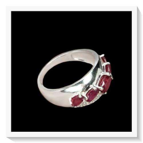 RUBY & WHITE CUBIC ZIRCONIA GEMSTONE SOLID .925 STERLING SILVER RING SIZE 8