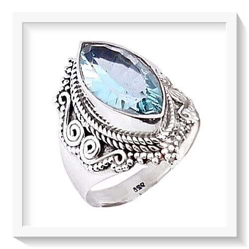 MARQUISE CUT BLUE TOPAZ  GEMSTONE  SOLID .925 SILVER SIZE 8