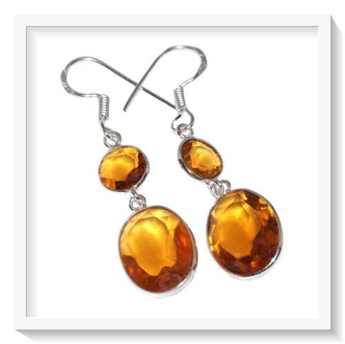 STUNNING FACETED CITRINE GEMSTONE .925  SILVER EARRINGS