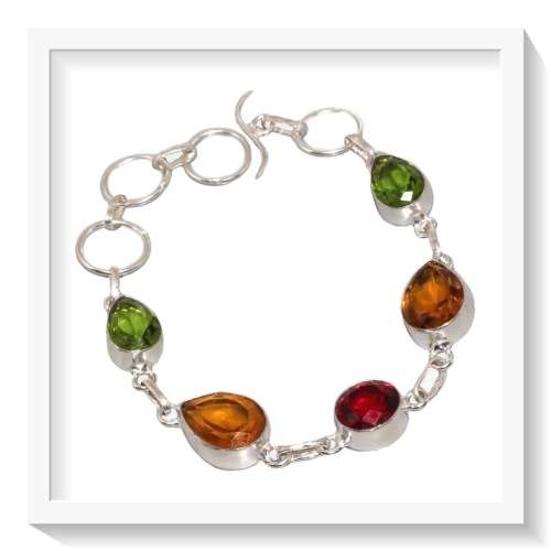 EXQUISITE MULTI-GEMSTONE GEMSTONE .925 SILVER BRACELET