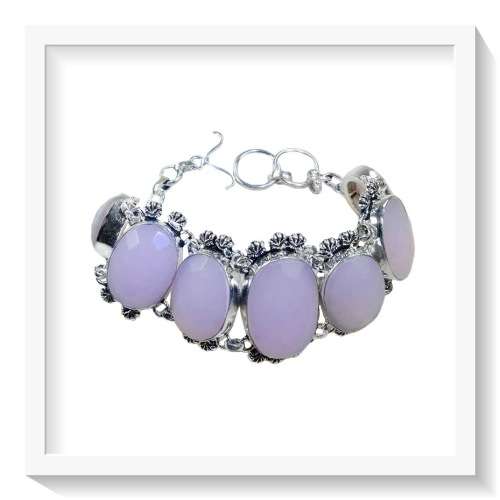 BREATHTAKING FACETED ROSE QUARTZ OVALS SILVER BRACELET