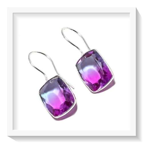 OUTSTANDING BI-COLOUR TOURMALINE GEMSTONE .925 STERLING SILVER EARRINGS