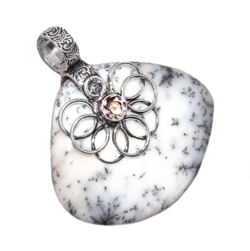 NATURAL DENDRITIC OPAL .925 STERLING SILVER PENDANT