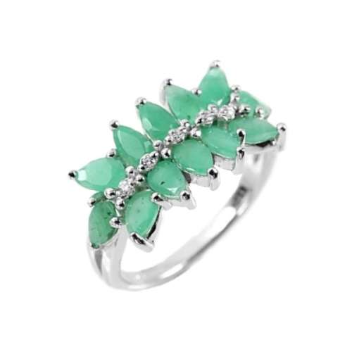 BREATHTAKING AAA NATURAL EMERALD, WHITE CUBIC ZIRCONIA SOLID .925 STERLING SILVER SIZE 7.75