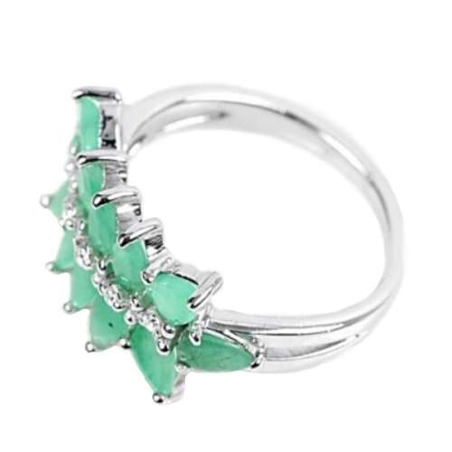 BREATHTAKING AAA NATURAL EMERALD, WHITE CUBIC ZIRCONIA SOLID .925 STERLING SILVER SIZE 7.75