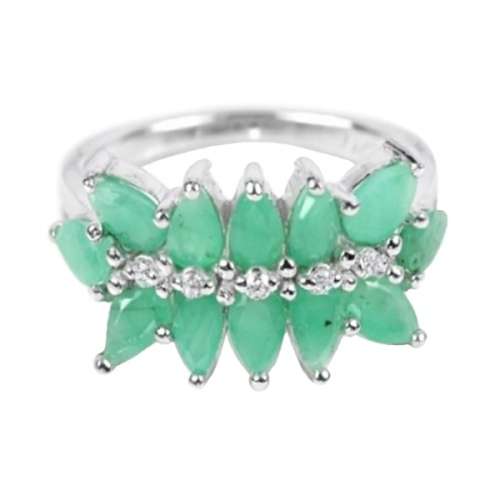 BREATHTAKING AAA NATURAL EMERALD, WHITE CUBIC ZIRCONIA SOLID .925 STERLING SILVER SIZE 7.75