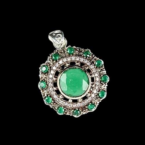 TWO TONE TURKISH EMERALD .925 STERLING SILVER PENDANT