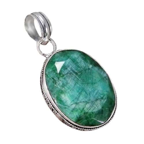 NATURAL INDIAN EMERALD QUARTZ GEMSTONE 925 SILVER PENDANT