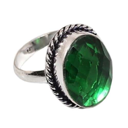 HANDMADE EMERALD QUARTZ GEMSTONE .925 SILVER RING SIZE 7.5