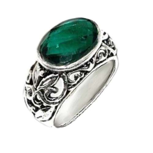 STUNNING HANDMADE FACETED EMERALD QUARTZ .925 SILVER SIZE 8