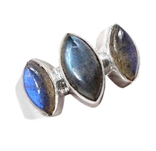 Captivating Marquise Stones Natural Blue Fire Labradorite Solid .925 Sterling Silver Ring Size 8