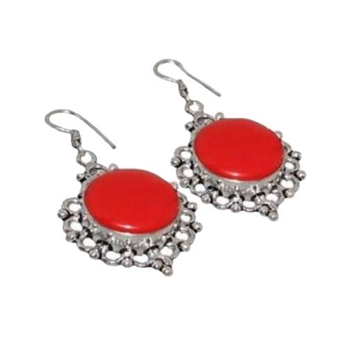 STUNNING RED CORAL GEMSTONE .925 SILVER EARRINGS