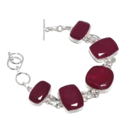 Indian Cherry Ruby Quartz Gemstone .925 Silver Bracelet
