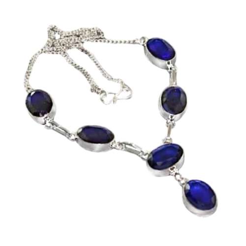 SAPPHIRE QUARTZ GEMSTONE 925 SILVER NECKLACE