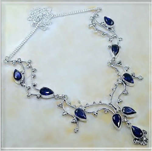 EYE CATCHING IOLITE GEMSTONE 925 SILVER NECKLACE