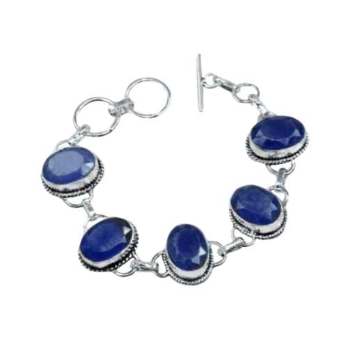 INDIAN SAPPHIRE GEMSTONE .925 SILVER BRACELET