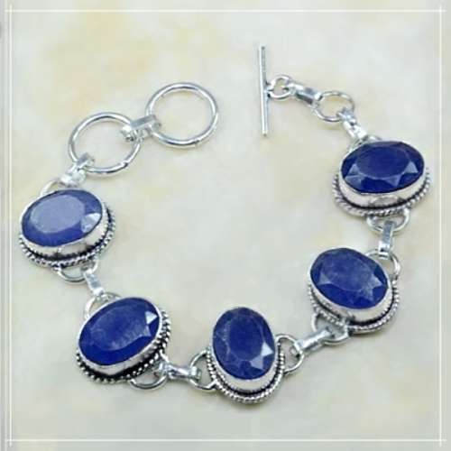 INDIAN SAPPHIRE GEMSTONE .925 SILVER BRACELET