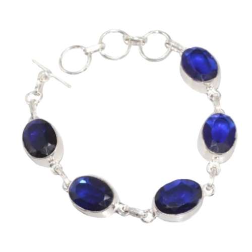 CAPTIVATING BLUE QUARTZ GEMSTONE .925 SILVER BRACELET