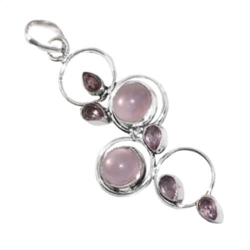 NATURAL ROSE QUARTZ .925 STERLING SILVER PENDANT