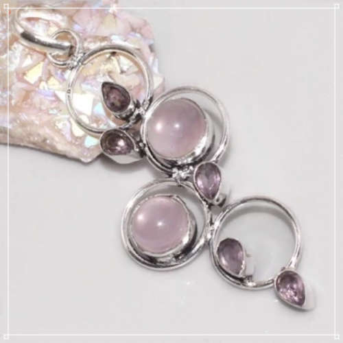 NATURAL ROSE QUARTZ .925 STERLING SILVER PENDANT