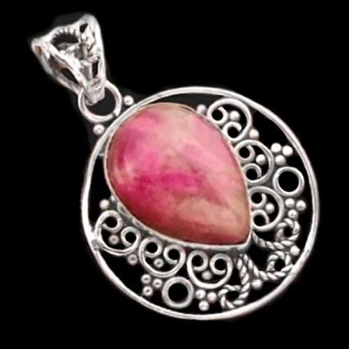 14.04 cts Natural Pink Ruby Zoisite Set in Solid .925 Sterling Silver Ornate Pendant