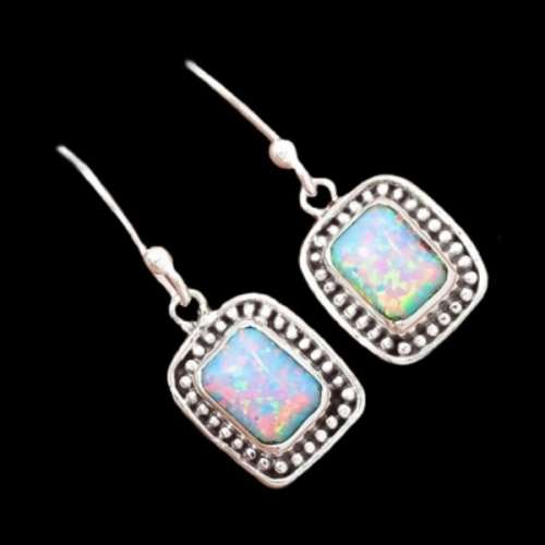 One of a Kind Pale Blue Fire Opal Solid .925 Sterling Silver Earrings