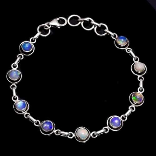 REAL STONES ETHIOPIAN FIRE OPAL GEMSTONE BRACELET SOLID .925 STERLING SILVER BRACELET