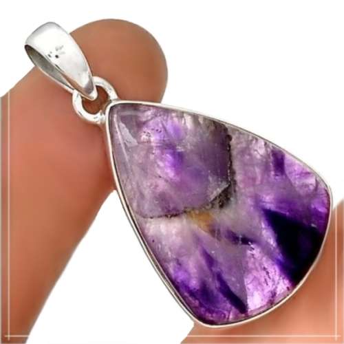 Natural Super 23 Amethyst in Auralite Gemstone Solid .925 Sterling Silver Pendant