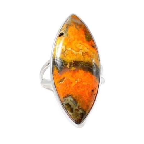 NEW ARRIVAL- NATURAL INDONESIAN BUMBLE BEE JASPER SOLID .925 STERLING  SILVER RING SIZE 8