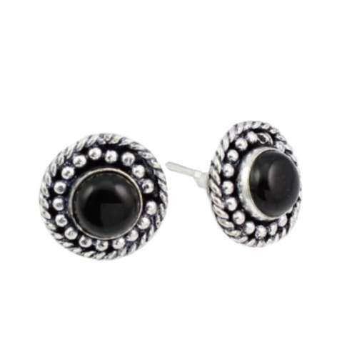 NATURAL BLACK ONYX, GEMSTONE STUD EARRINGS