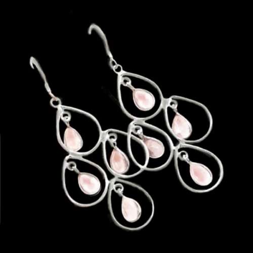 Beautiful Natural Pink Rose Quartz Solid .925 Sterling Silver Earrings