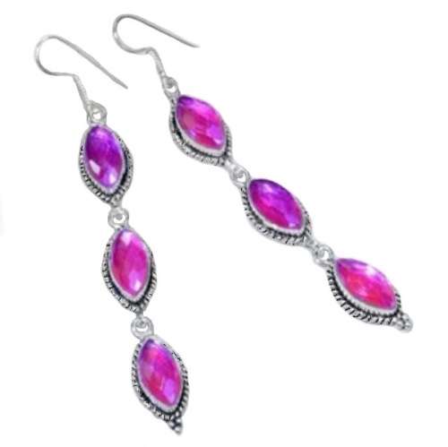 MARQUISE CUT RAINBOW MYSTIC TOPAZ, MOONSTONE GEMSTONE 925 SILVER EARRINGS