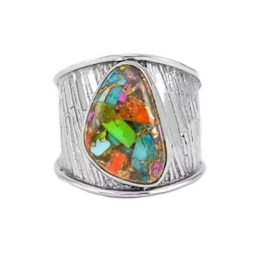 Natural  Multi - Copper Turquoise Solid .925 Sterling Silver Ring Size 8.5