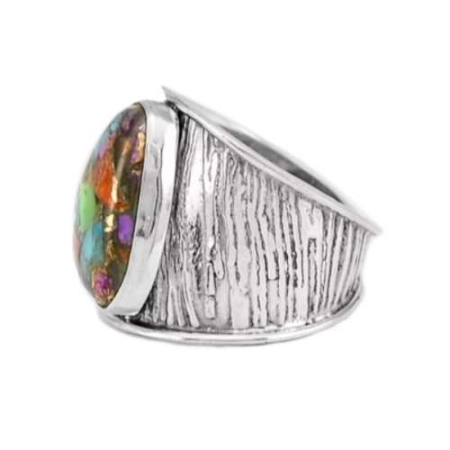 Natural  Multi - Copper Turquoise Solid .925 Sterling Silver Ring Size 8.5
