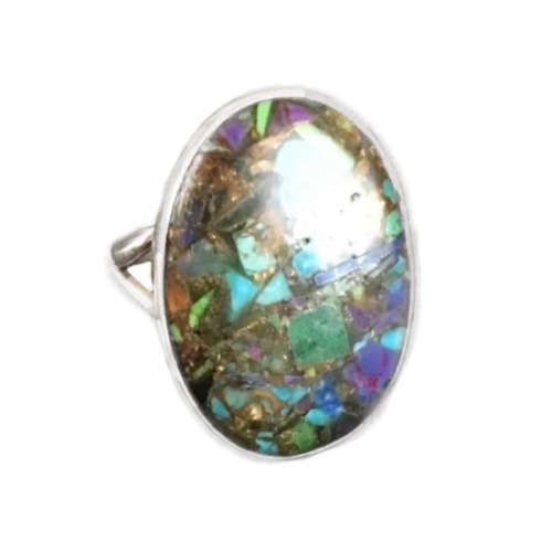 Natural  Multi - Copper Turquoise Solid .925 Sterling Silver Ring size 8.5