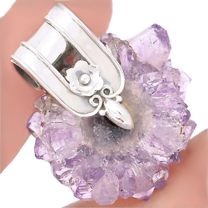 MIND BLOWING BEAUTY  NATURAL PURPLE AMETHYST STALACTITE GEMSTONE 925 SILVER PENDANT