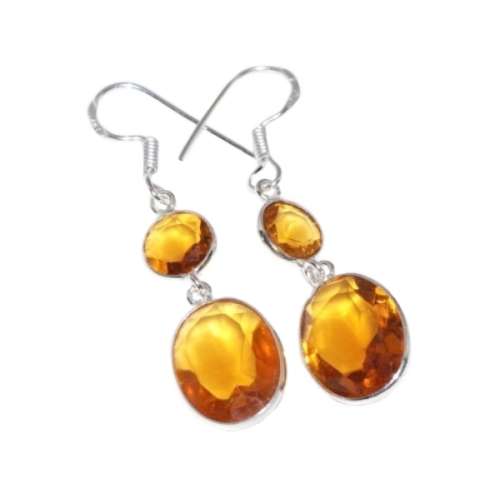 STUNNING FACETED CITRINE GEMSTONE .925  SILVER EARRINGS