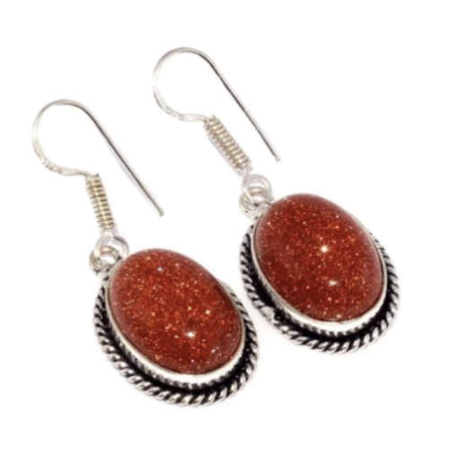 SHIMMERY COPPER BROWN SUN SITARA GOLDSTONE, .925 SILVER EARRINGS