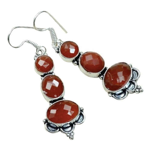 ONE OF A KIND CARNELIAN GEMSTONE .925 SILVER EARRINGS.