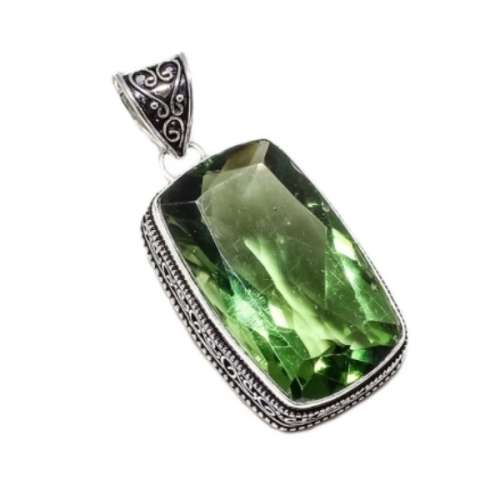 ANTIQUE STYLE -PERFECT FOR A LONG/SHORT CHAIN GREEN AMETHYST 925 SILVER PENDANT