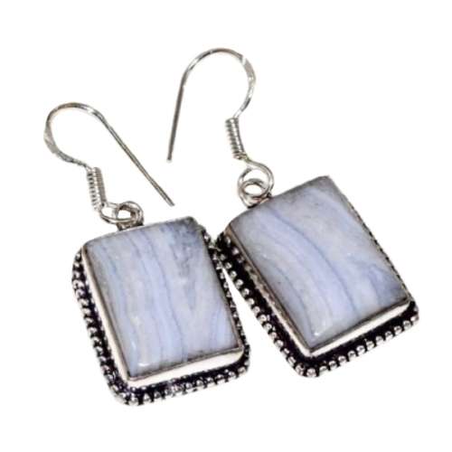 NATURAL BLUE LACE BOTSWANA AGATE GEMSTONE 925 SILVER EARRINGS