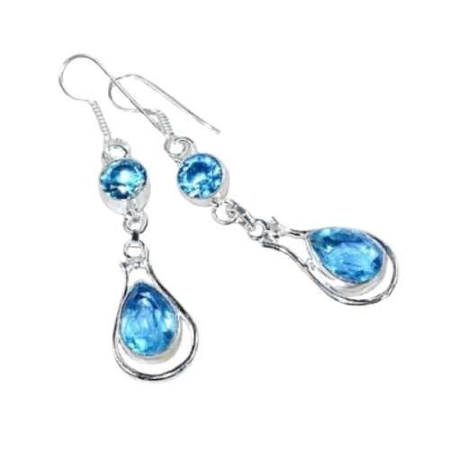FACETED BLUE TOPAZ GEMSTONE .925 SILVER EARRINGS