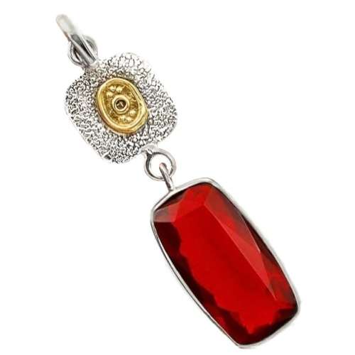 Two Tone Fire Garnet Solid .925 Sterling Silver Pendant