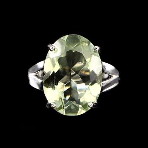 Top Class Natural Oval Green Amethyst Prasiolite Gemstone  .925 Silver Ring Size 8
