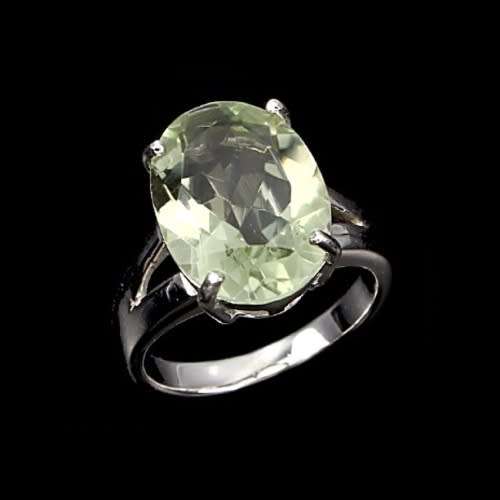 Top Class Natural Oval Green Amethyst Prasiolite Gemstone  .925 Silver Ring Size 8