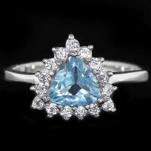 GENUINE TRILLION CUT BLUE TOPAZ, WHITE TOPAZ GEMSTONE  SOLID .925 SILVER RING SIZE 8